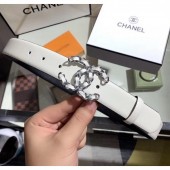 Chanel Width 3cm Smooth Leather Belt with Chain CC Buckle White/Silver 2020 Collection CE03245