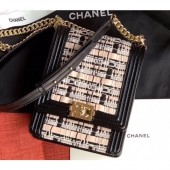 Chanel Woven Tweed Boy North/South Small Flap Bag AS0130 Black 2020 CE01045