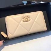 Cheap Chanel 19 Goatskin Long Zipped Wallet AP1063 Apricot 2019 Collection CE03728