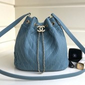 Cheap Chanel Chevron Pleated Bucket Bag Blue 2019 Collection CE03702