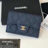 Cheap Chanel Grained Leather Classic Card Holder AP0214 Navy Blue 2019 Collection CE00671
