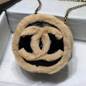 Cheap Chanel Shiny Vintage Crumpled Sheepskin Round Clutch with Chain Black/Beige 2019 Collection CE01994