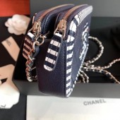 Cheap Chanel Striped Grained Calfskin CC Filigree Clutch With Chain Bag A84450 Navy Blue 2019 CE02317