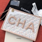Cheap Knockoff Chanel PVC and Tweed Large Pouch AP0360 Nude 2019 Collection CE01015