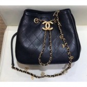 Cheap Replica Chanel Charms Lambskin Drawstring Bucket Mini Bag Black 2019 CE03213