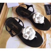 Copy Chanel Camellia Thong Sandals Black/White 2019 CE01166