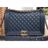 Copy Chanel Caviar Leather Boy Flap New Medium Bag Navy Blue/Silver CE04000