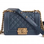 Copy Chanel Caviar Leather Boy Flap Small Bag Navy Blue/Gold CE00749