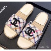 Copy Chanel CC Logo Tweed Mules Slipper Sandals Espadrilles G34067 Diamond 2019 CE00613