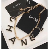 Copy Chanel Chain Necklace with CHANEL Logo Pendant Gold/Black 2018 CE02650