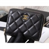 Copy Chanel Classic Small Zipped Card Holder 60086 Lambskin Black/Gold CE02458