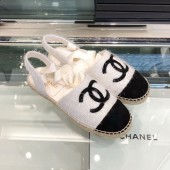 Copy Chanel Fabric Slingback Lace-up Espadrilles Ivory White/Black 2019 Collection CE03320