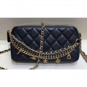 Copy Chanel Lambskin All About Chains Clutch With Chain Bag Black 2019 CE02680