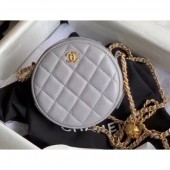 Copy Chanel Pearl on Chain Round Clutch with Chain Bag Gray 2020 CE01727