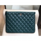 Copy Chanel Quilted Lambskin Chain Trim Pouch AP0638 Green 2019 Collection CE03898