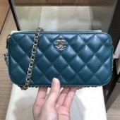 Copy Chanel Quilted Lambskin Double Clutch with Chain AP0738 Blue 2019 Collection CE02084