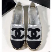 Copy Chanel Stitching CC Logo Espadrilles Black/Mesh Silver CE02719