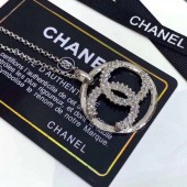 Copy Chanel Swarovski Crystal CC Round Pendant Necklace Silver/Crystal White 2019 Collection CE02252