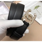 Copy Chanel Width 3cm Grainy Calfskin Belt With Crystal CC Buckle Black/Gold 2020 Collection CE01606