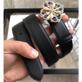 Copy Top Chanel Width 3cm Crystal and Pearl Buckle Leather Belt Black CE02253