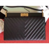 Designer Chanel Chevron Reissue 2.55 Pouch Clutch Bag with Chain Black 2019 CE03969