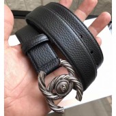 Designer Chanel Width 3cm Braided CC Logo Buckle Leather Belt Grained Black/Silver CE01754