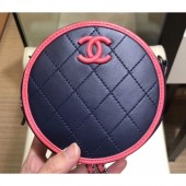 Designer Imitation Chanel Lambskin Round Clutch With Chain Bag AP0060 Navy Blue 2019 CE01862