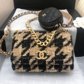 Fake Chanel 19 Houndstooth Tweed Flap Bag and Coin Purse Black/Beige 2019 Collection CE01388