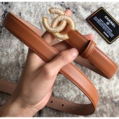 Fake Chanel CC Pearls Belt 25mm Width Caramel CE04311