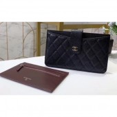 Fake Chanel Classic Pouch Clutch Bag With Card Holder A81902 Grained Calfskin Black/Silver CE04180