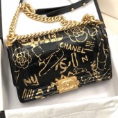 Fake Chanel Crocodile Embossed Graffiti Leather Medium Boy Flap Bag A67086 Black 2019 Collection CE03763