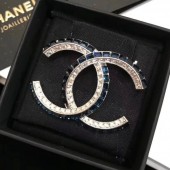 Fake Chanel Double Square Crystal CC Brooch Crystal White/Dark Blue 2019 Collection CE01860