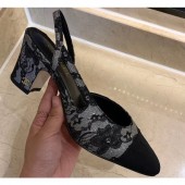 Fake Chanel Heel 6.5cm Slingbacks G31318 Lace Flower 2020 CE00955