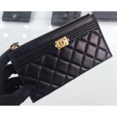 Fake Chanel Lambskin Boy Pouch Clutch Bag A84478 Black/Gold CE01568