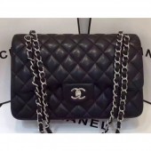 Fake Chanel Lambskin Classic Flap 30cm Bag Black With Silver Hardware 2018 CE03504