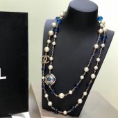 Fake Chanel Pearl Long Necklace Peacock Blue 2019 Collection CE03249