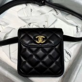 Fake Chanel Vintage Quilted Lambskin Waist Bag A88861 Black 2020 Collection CE03845