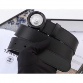 Fake Chanel Width 3cm Button Round Buckle Leather Belt Black CE03250