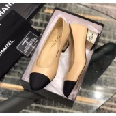 Fake High Quality Chanel Heel 4cm Lambskin/Grosgrain Pumps G34906 apricot/Black 2019 CE03023