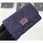 High Imitation Chanel Grained Calfskin Boy Flap Card Holder A80603 Navy Blue/Silver CE02867