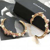 High Imitation Chanel Pearl Leather and Chain Hoop Earrings AB1516 Pink 2019 Collection CE02027
