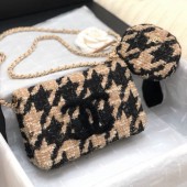 High Quality Chanel 19 Houndstooth Tweed Wallet on Chain WOC and Coin Purse Black/Beige 2019 Collection CE02251