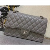 High Quality Chanel caviar leather 1112 Classic Medium flap bag gray with Silver Hardware CE01490