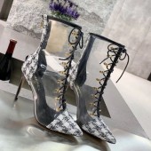 High Quality Chanel Tweed Transparent Lace-up High-Heel Short Boots White 2019 Collection CE01506