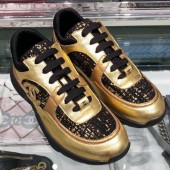 High Quality Imitation Chanel Metallic Leather and Tweed Low-Top Sneakers G35060 Black/Gold 2019 Collection CE01376