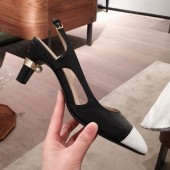 Hot Copy Chanel Lambskin Pearl Heel Slingbacks Pumps G34597 Black 2020 Collection CE03386
