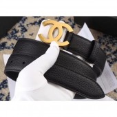 Hot Replica Chanel Width 3cm Leather Belt Black with Golden CC Logo CE04203