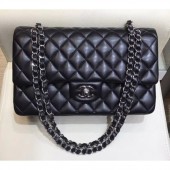 Imitation 1:1 Chanel Lambskin Classic Flap Medium Bag A01112 Black with Silver Hardware 2018 CE04256