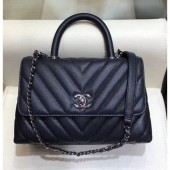 Imitation AAA Chanel Chevron Grained Calfskin Small Flap Bag with Top Handle A92990 Black 2018 CE02159