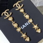 Imitation Chanel 5 Heart and Star Long Earrings AB2341 Gold/Pearly White/Crystal 2019 Collection CE02271
